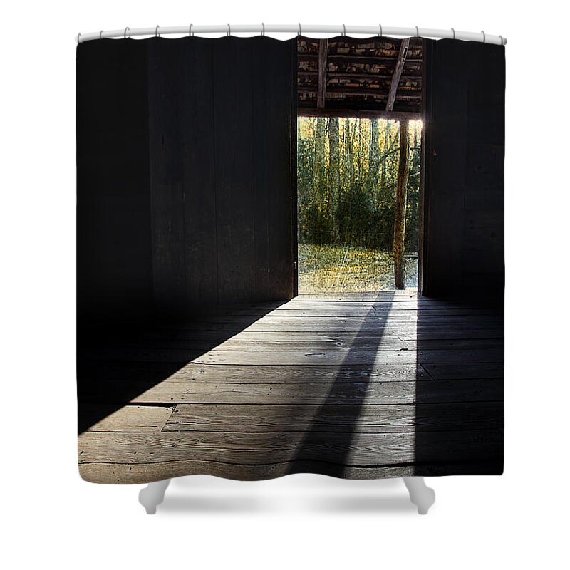 Vintage Cabin Shower Curtain featuring the photograph Who Left The Door Open by Michael Eingle