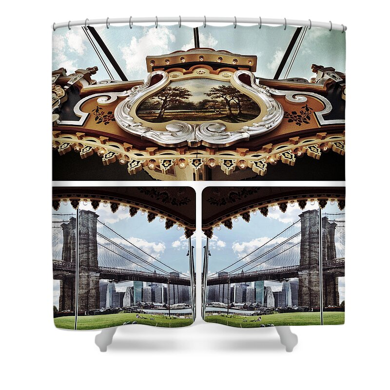 New York Shower Curtain featuring the photograph The Carousel and The Bridge by Natasha Marco