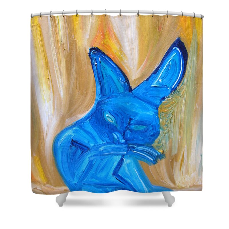 Cat Shower Curtain featuring the painting The Cat Camelion by Shea Holliman