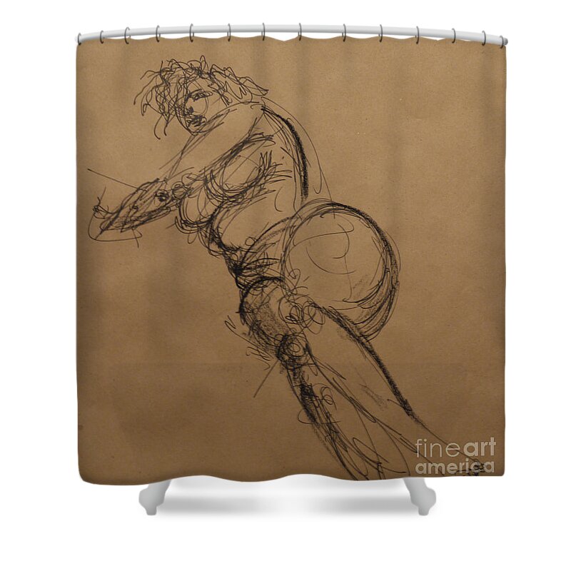 Nude Drawing Of Woman Shower Curtain featuring the drawing The Challenge by Heather Hennick