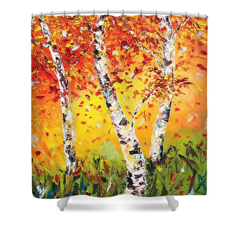 Autumn Shower Curtain featuring the painting The Change by Meaghan Troup