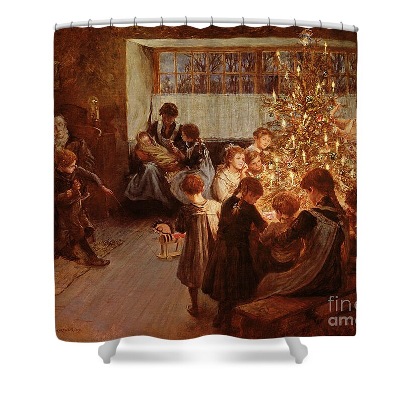 Victorian Sentiment Shower Curtain featuring the painting The Christmas Tree by Albert Chevallier Tayler