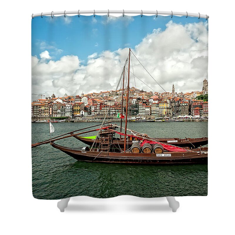 Crystal Shower Curtain featuring the photograph The City of Porto in Portugal and the River Douro by Mitchell R Grosky