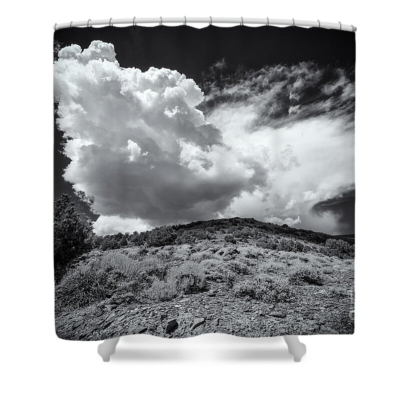 Black And White Photography Shower Curtain featuring the photograph The Cloud by Jennifer Magallon
