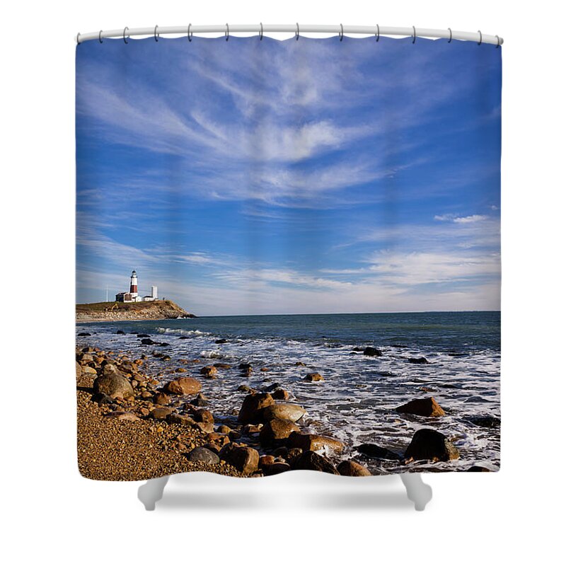 Headland Shower Curtain featuring the photograph The Coastline At Montauk Point In Long by Alex Potemkin
