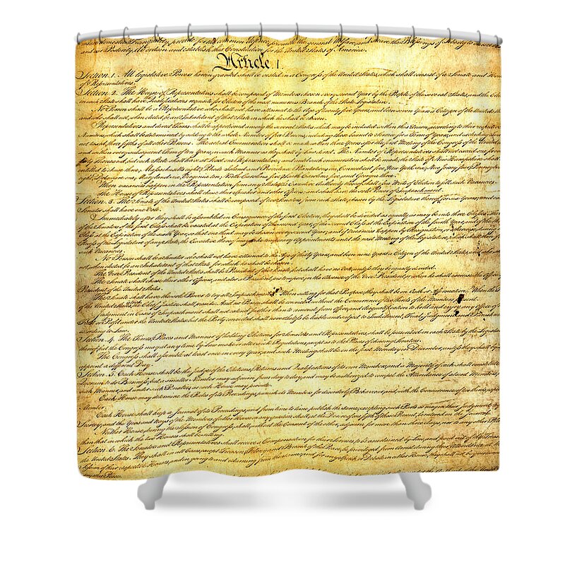 Constitution Shower Curtain featuring the mixed media The Constitution of the United States of America by Design Turnpike
