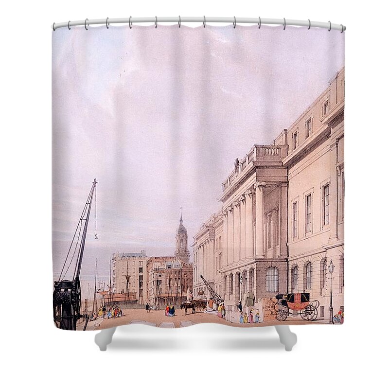 The Custom House Shower Curtain featuring the drawing The Custom House, From London by Thomas Shotter Boys