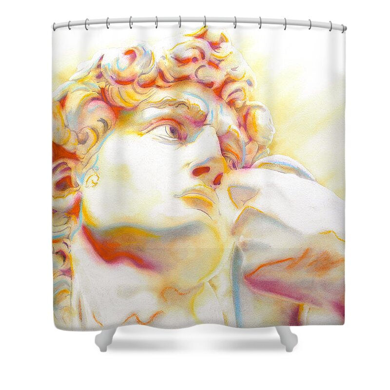 The David Art Shower Curtain featuring the painting THE DAVID by Michelangelo. Tribute by J U A N - O A X A C A