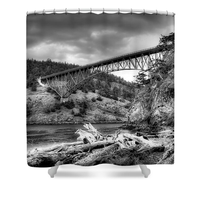 Monotone Shower Curtain featuring the photograph The Deception Pass Bridge II BW by David Patterson