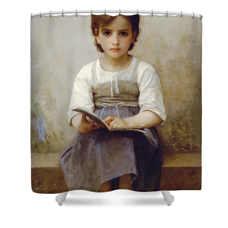 The Difficult Lesson Shower Curtain featuring the digital art The Difficult Lesson by William Bouguereau