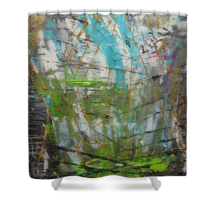 Abstract Shower Curtain featuring the painting The Dirty Window by Lucy Matta