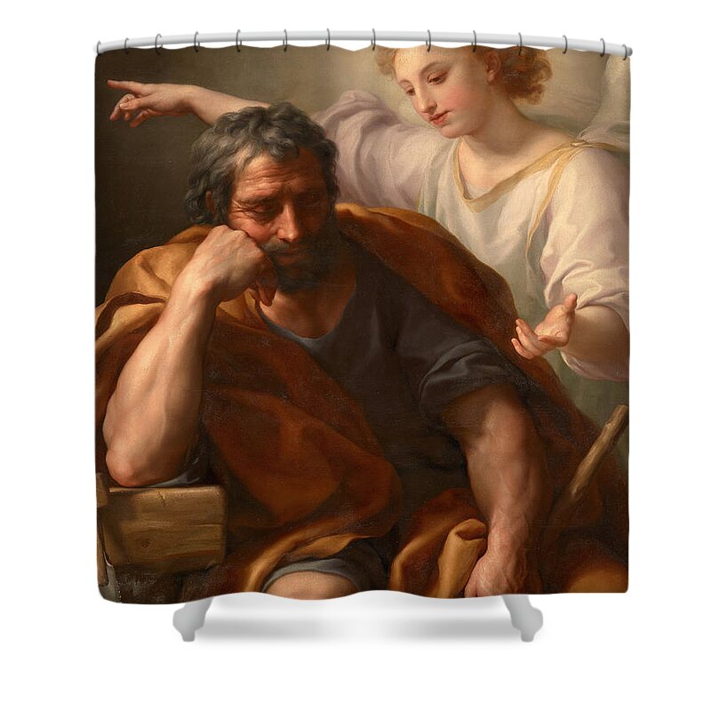 Anton Raphael Mengs Shower Curtain featuring the painting The Dream of St Joseph by Anton Raphael Mengs