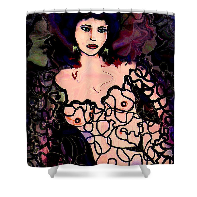 Nude Shower Curtain featuring the mixed media The Dreamer by Natalie Holland