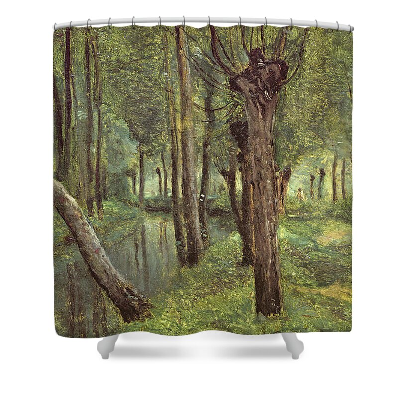 French Landscape Shower Curtain featuring the painting The Dyke, 1865 by Jean Baptiste Camille Corot