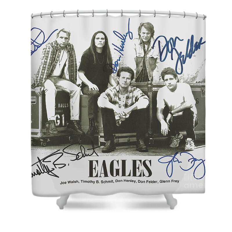 The Eagles Shower Curtain featuring the photograph The Eagles Autographed by Desiderata Gallery