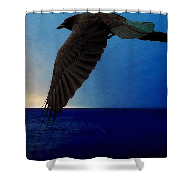 Digital Art Shower Curtain featuring the digital art Raven at Sunset by Marysue Ryan