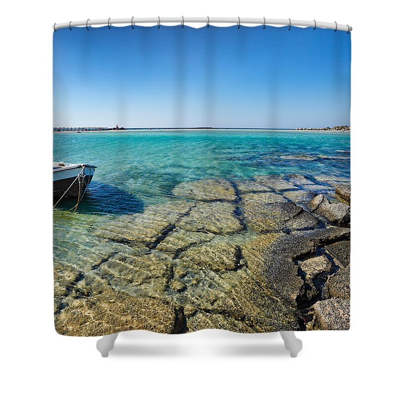 Aqua Shower Curtain featuring the photograph The exotic Elafonissos in Crete - Greece by Constantinos Iliopoulos