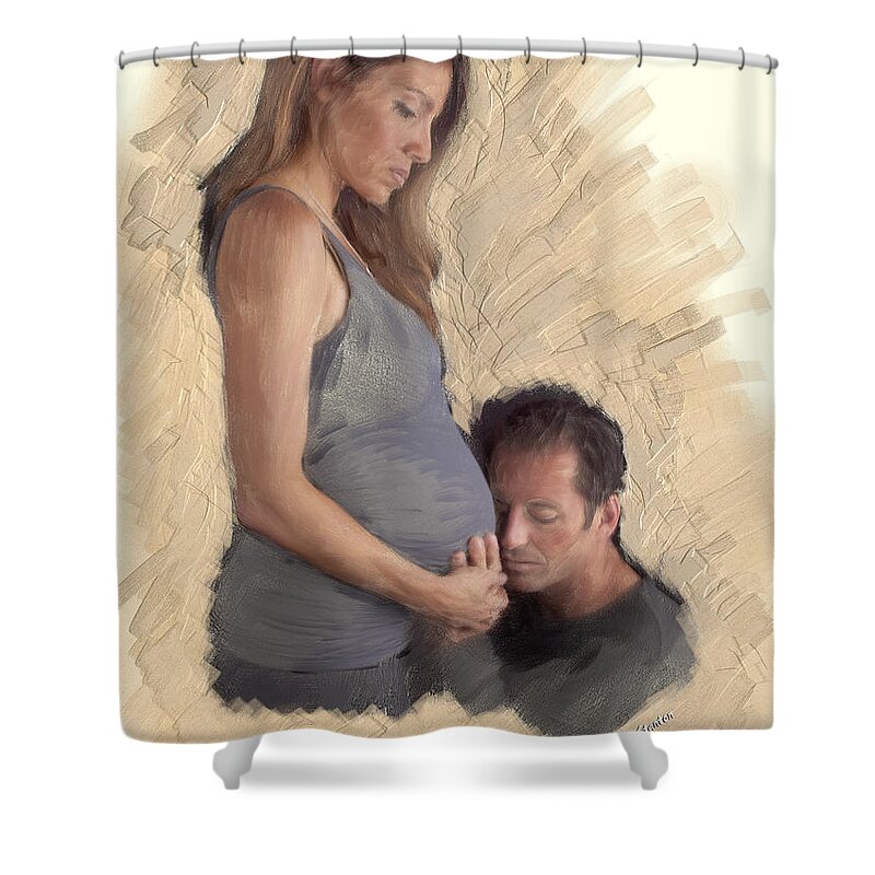 Maternity Shower Curtain featuring the painting The Family by Angela Stanton