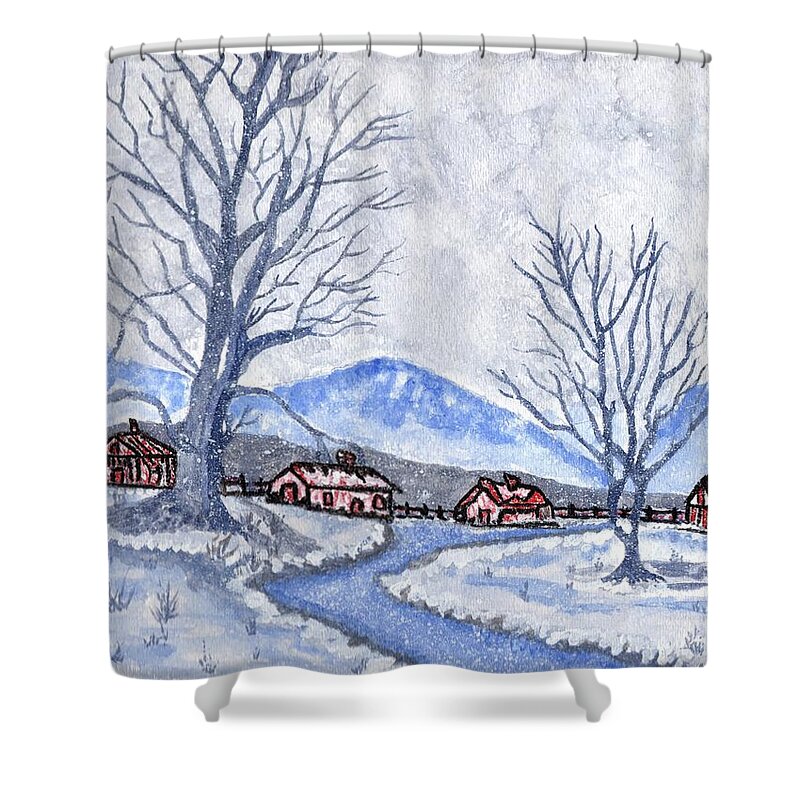 Country Settings Shower Curtain featuring the painting The Farm Life by Connie Valasco