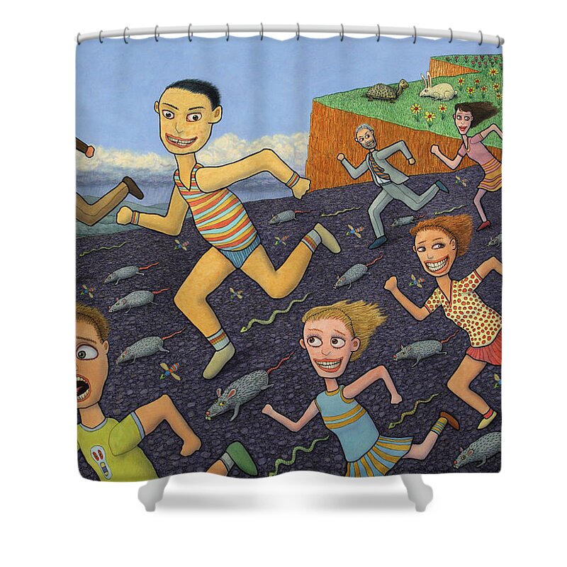 Running Shower Curtain featuring the painting The Finish Line by James W Johnson