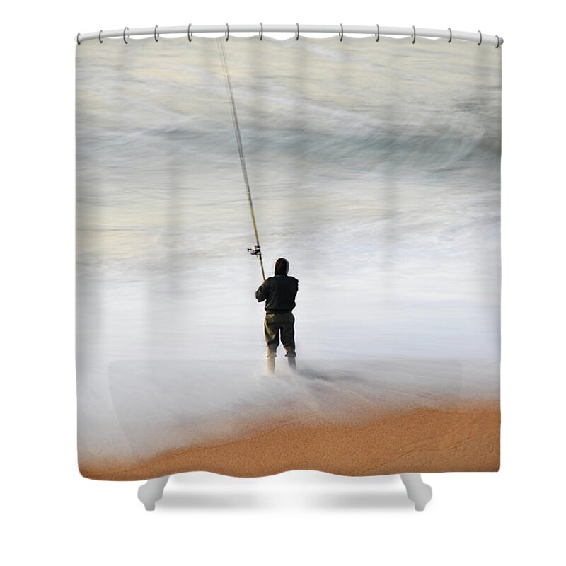 Water's Edge Shower Curtain featuring the photograph The Fishermen by Rui Almeida Fotografia