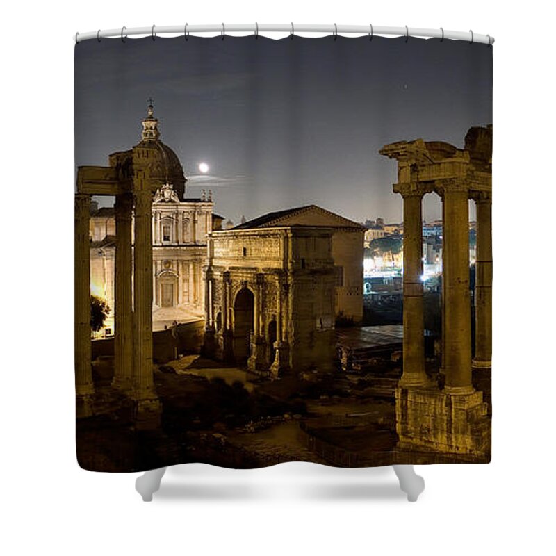 Forum Shower Curtain featuring the photograph The Forum Temples at Night by Weston Westmoreland