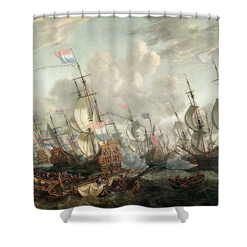 Ships Shower Curtain featuring the painting The Four Days Battle, June 1666 by Abraham Storck