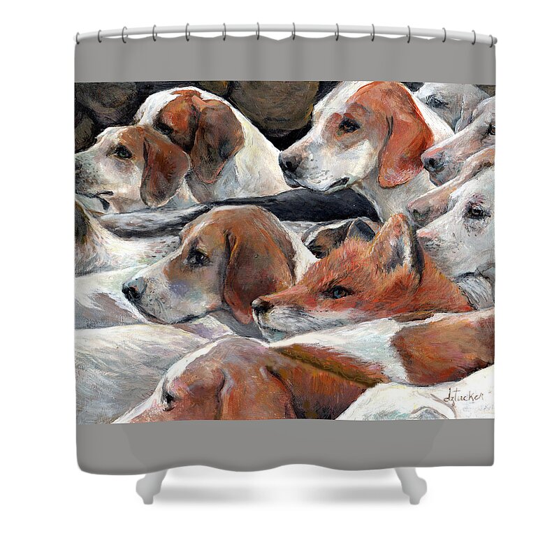 Nature Shower Curtain featuring the painting Fox Hunt by Donna Tucker