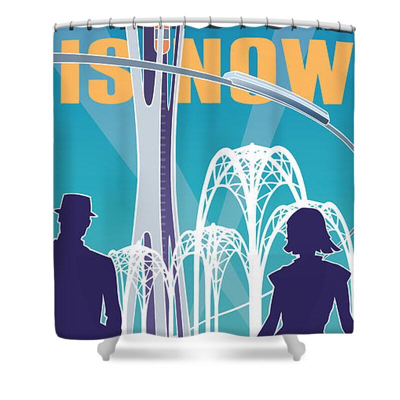 Mid Century Shower Curtain featuring the digital art The Future is Now - daytime by Larry Hunter