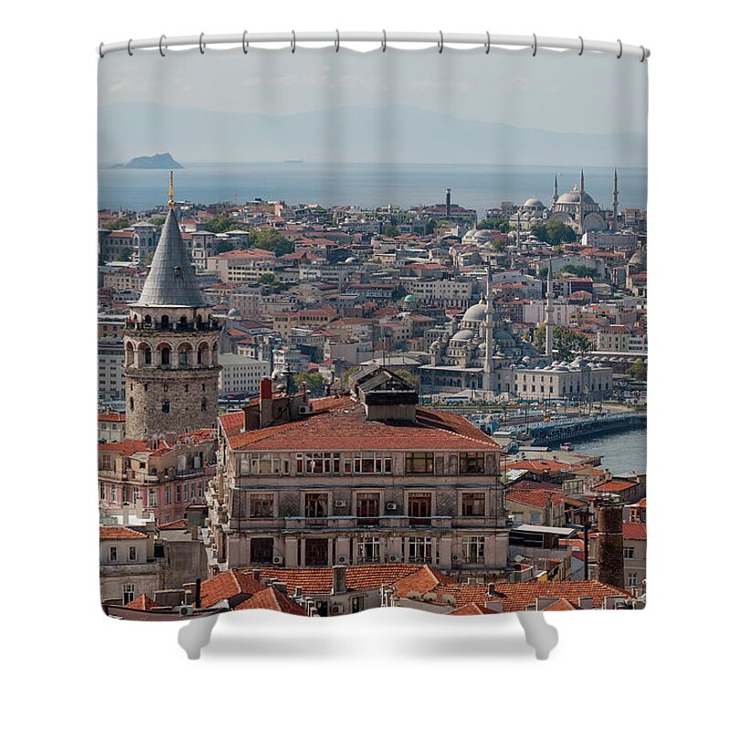 Istanbul Shower Curtain featuring the photograph The Galata Tower And Historical by Ayhan Altun
