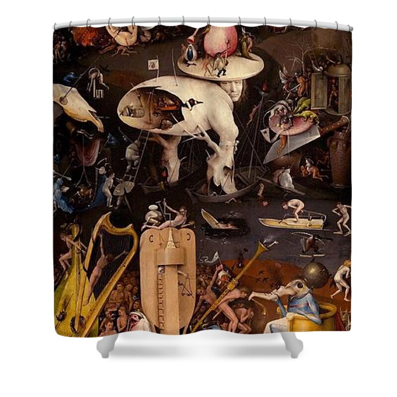 1500-1505 Shower Curtain featuring the painting The Garden of Earthly Delights - right wing by Hieronymus Bosch