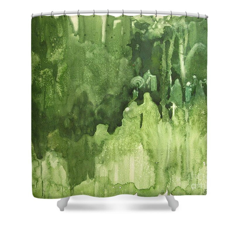 Forest Shower Curtain featuring the painting The Gathering by Elizabeth Carr