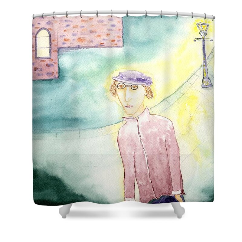 Jim Taylor Shower Curtain featuring the painting The Ghost Of John Lennon In Liverpool by Jim Taylor