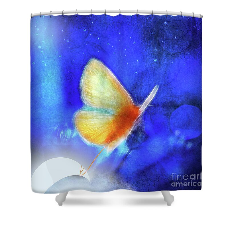 Surrealism Canvas Prints Shower Curtain featuring the digital art The Giant Butterfly and The Moon by Aimelle Ml