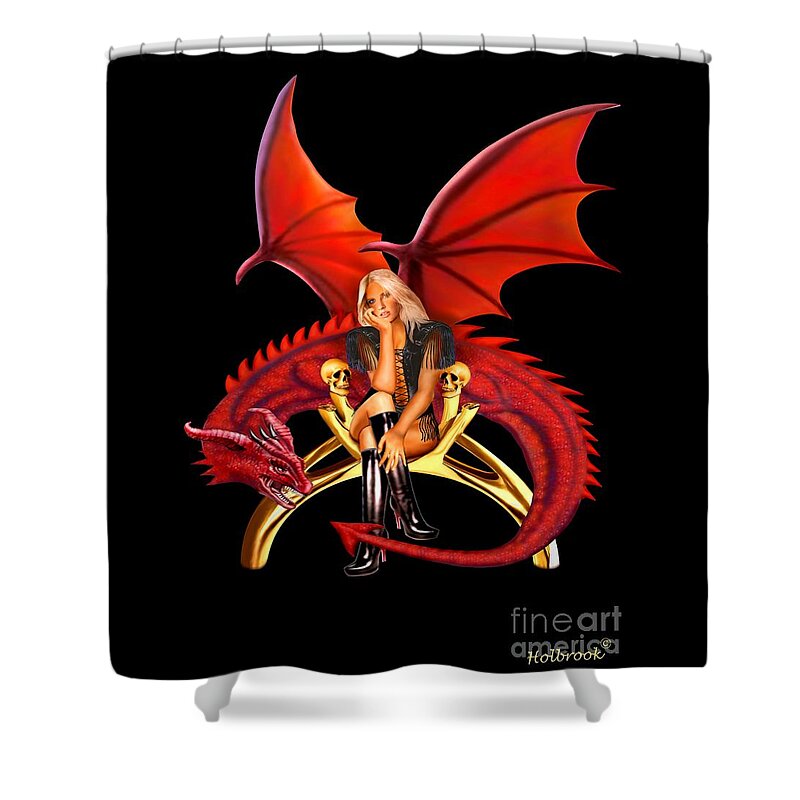Girl With The Red Dragon Shower Curtain featuring the digital art The Girl With the Red Dragon by Glenn Holbrook