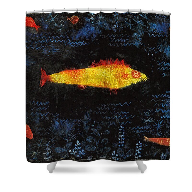 Paul Klee Shower Curtain featuring the painting The Goldfish by Paul Klee