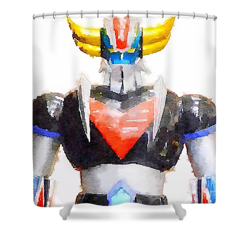 Goldorak Shower Curtain featuring the painting The Goldorak by HELGE Art Gallery