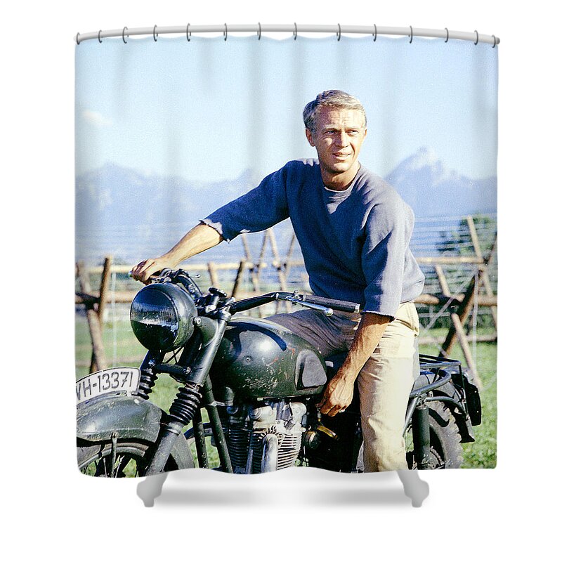 Steve Mcqueen Shower Curtain featuring the digital art The Great Escape by Georgia Clare