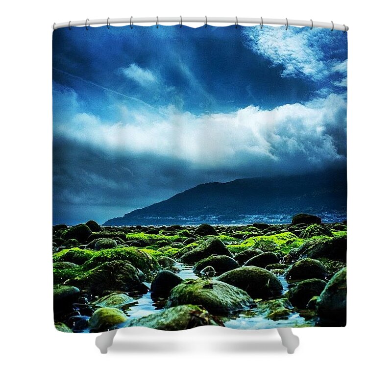 Blue Shower Curtain featuring the photograph The Green And The Blue by Aleck Cartwright