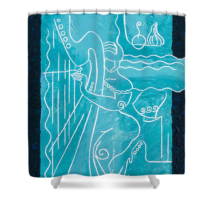 Female Forms Shower Curtain featuring the painting The Harp Player by Elisabeta Hermann