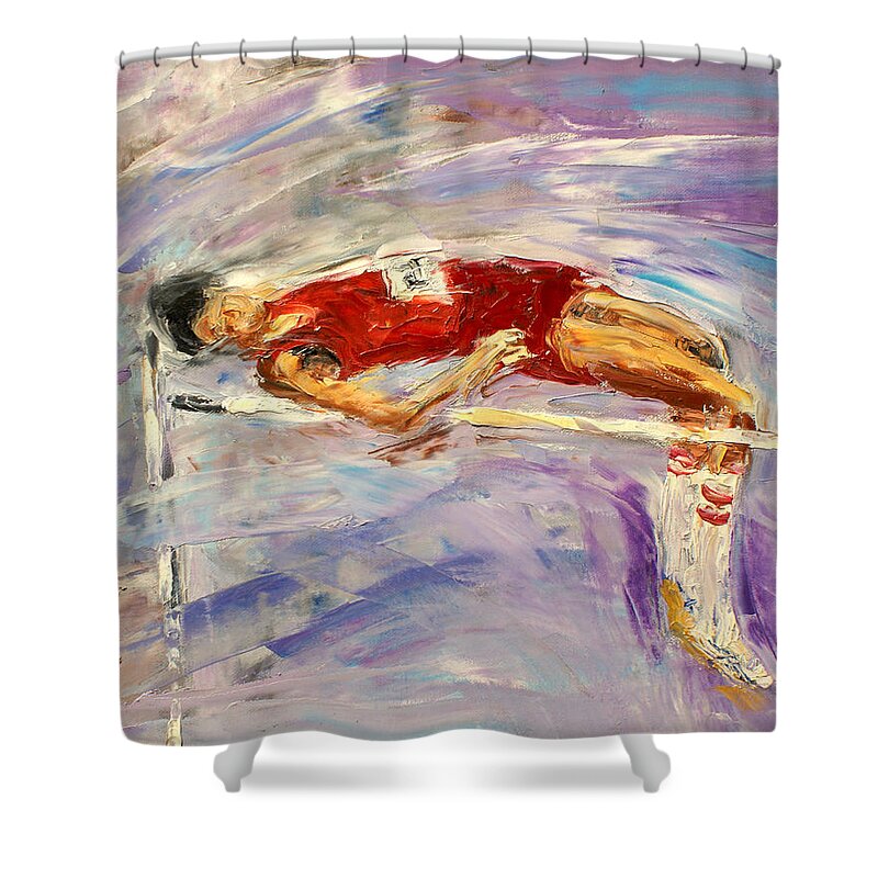 High Jump Shower Curtain featuring the painting The high jump by Luke Karcz