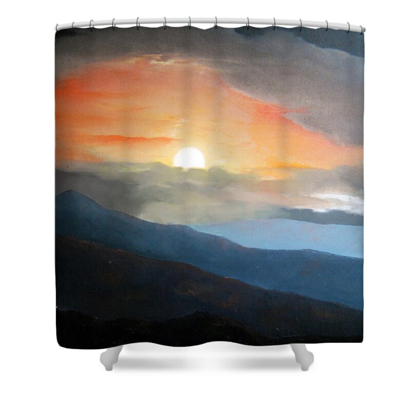 Oil Shower Curtain featuring the painting The highest point by Sergey Bezhinets