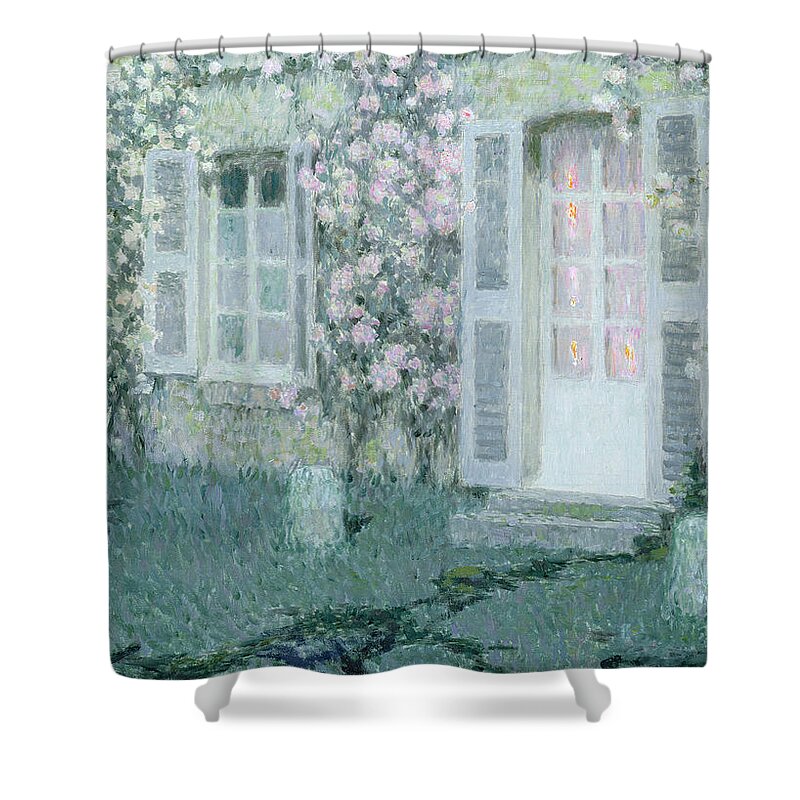 Post Impressionist Shower Curtain featuring the painting The House with Roses by Henri Le Sidaner