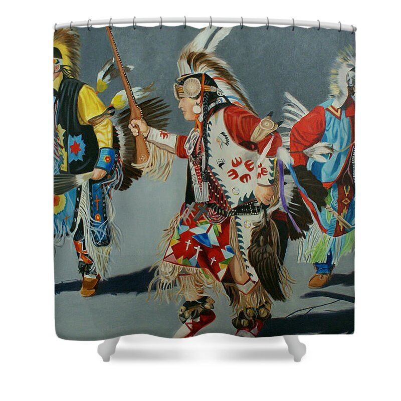 Native American Shower Curtain featuring the painting The Hunt by Jill Ciccone Pike