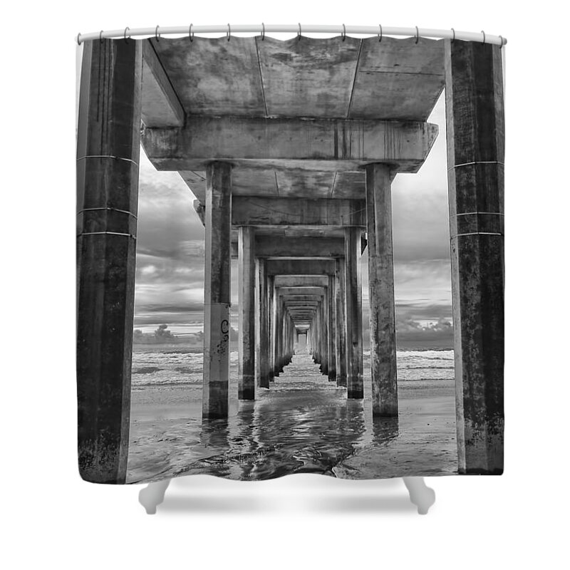 Sunset Shower Curtain featuring the photograph The Iconic Scripps Pier by Larry Marshall