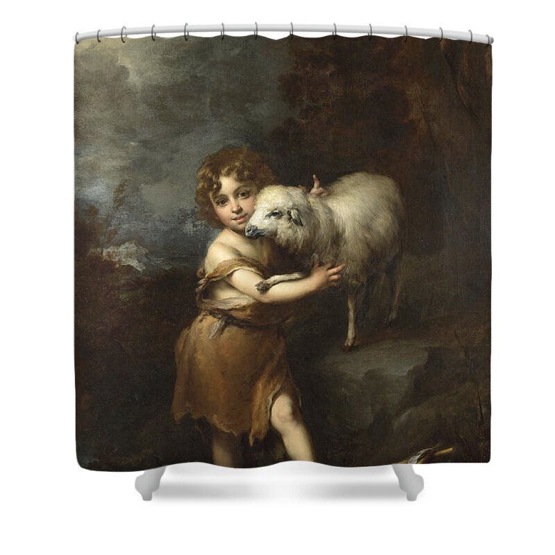Bartolome Esteban Murillo Shower Curtain featuring the painting The Infant Saint John with the Lamb by Bartolome Esteban Murillo