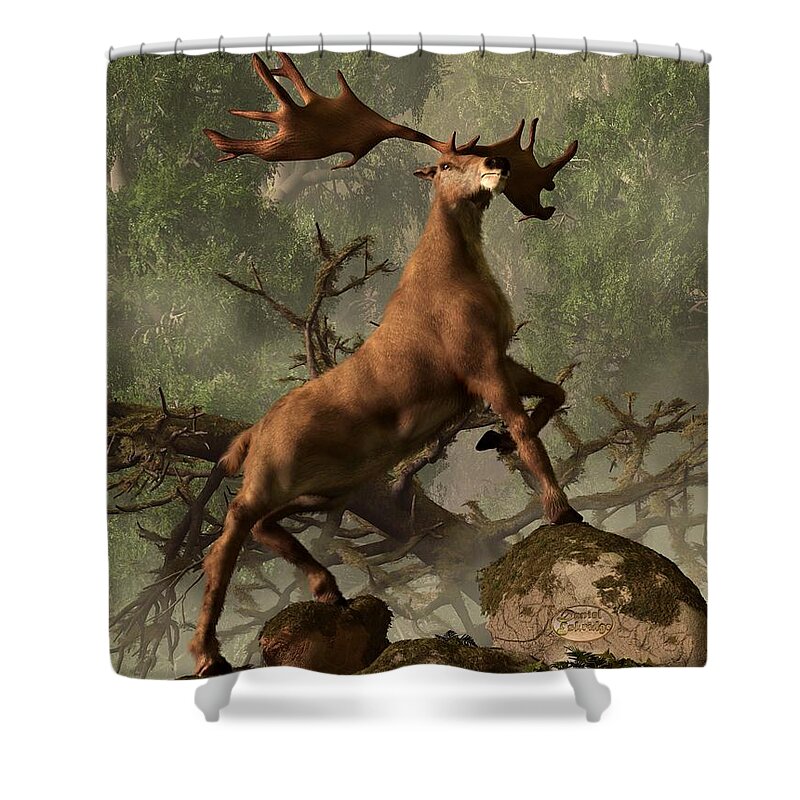 Irish Elk Shower Curtain featuring the digital art The Irish Elk by Daniel Eskridge
