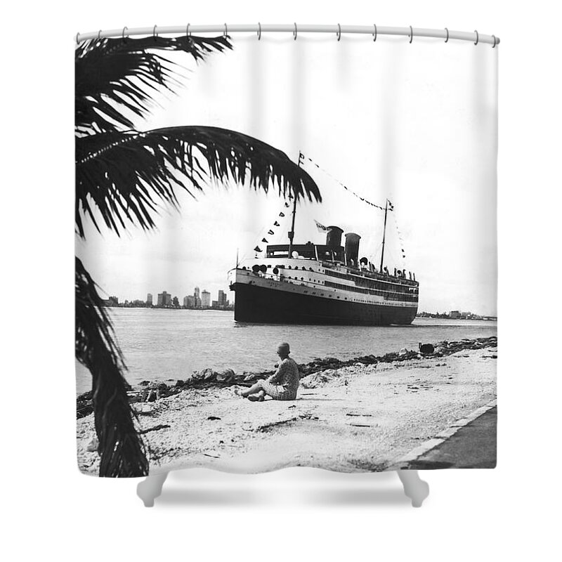 1927 Shower Curtain featuring the photograph The Iroquois in Biscayne Bay by Underwood Archives