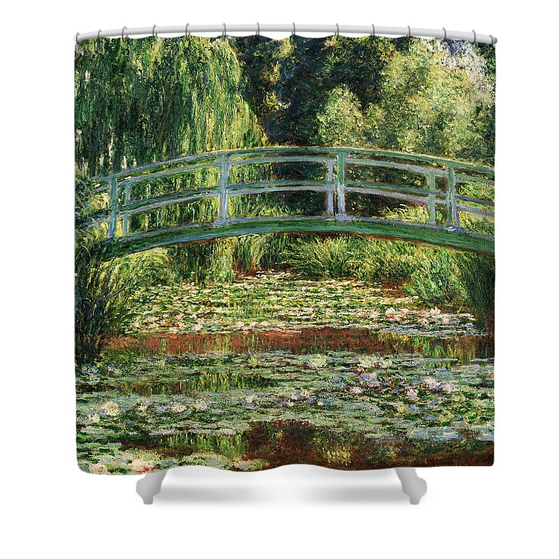 Claude Monet Shower Curtain featuring the painting The Japanese Footbridge and the Water Lily Pool Giverny by Claude Monet