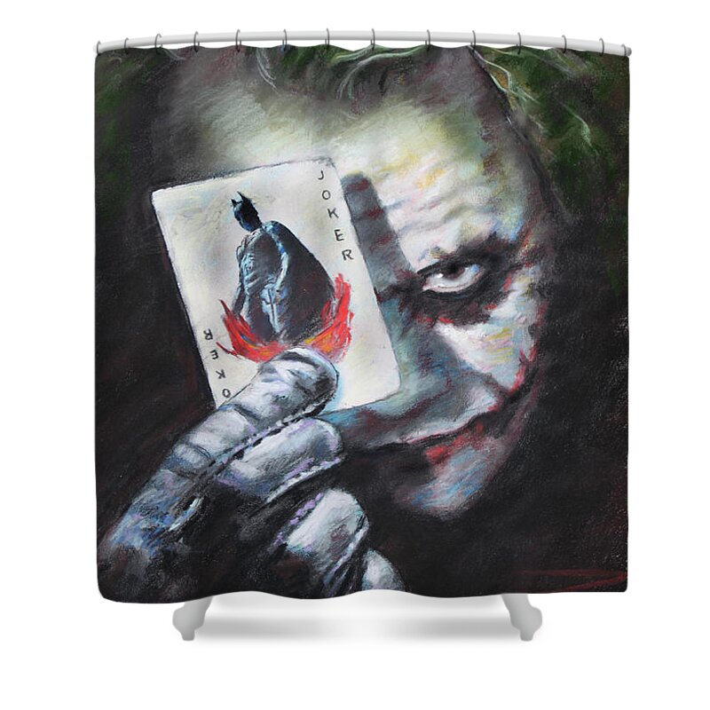 The Joker Heath Ledger Shower Curtain featuring the drawing The Joker Heath Ledger by Viola El